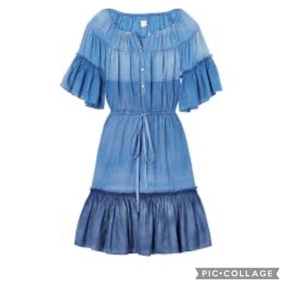 Rebecca Taylor LA VIE Cotton Denim Tiered Short Sleeve Dress Size XS - Picture 2 of 16